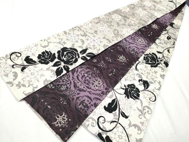平和屋着物●両面 半幅帯 更紗花文 正絹 逸品 CABC5265hy