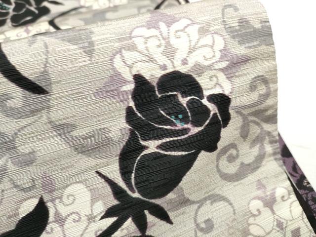 平和屋着物●両面 半幅帯 更紗花文 正絹 逸品 CABC5265hy