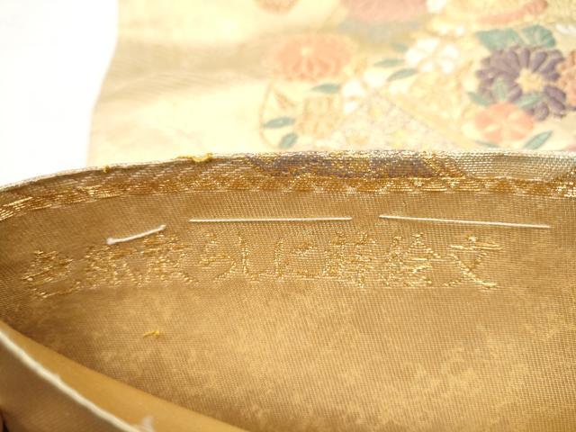 平和屋着物▼六通柄袋帯 唐織 色紙散らしに蒔絵文 金糸 正絹 逸品 CABC5296hy