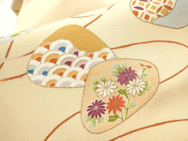 平和屋着物●九寸名古屋帯 刺繍 貝合わせ花文 金彩 鬼しぼ縮緬 正絹 逸品 CABC5324hy