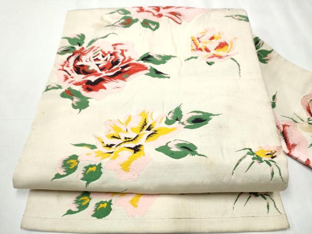平和屋着物●アンティーク 大正ロマン 九寸名古屋帯 唐織 薔薇 正絹 逸品 CABC5326hy