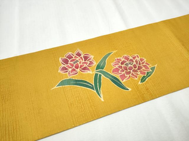 平和屋着物●九寸名古屋帯 ろうけつ染 草花文 正絹 逸品 CABC5348hy