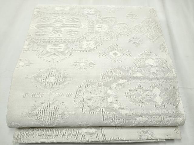 平和屋着物●八寸名古屋帯 手織綴れ 吉祥花文 薄梅鼠色 正絹 逸品 CABC5349hy