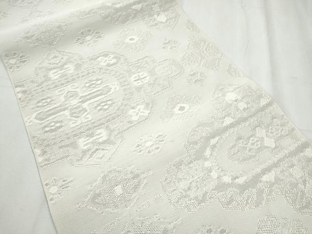 平和屋着物●八寸名古屋帯 手織綴れ 吉祥花文 薄梅鼠色 正絹 逸品 CABC5349hy