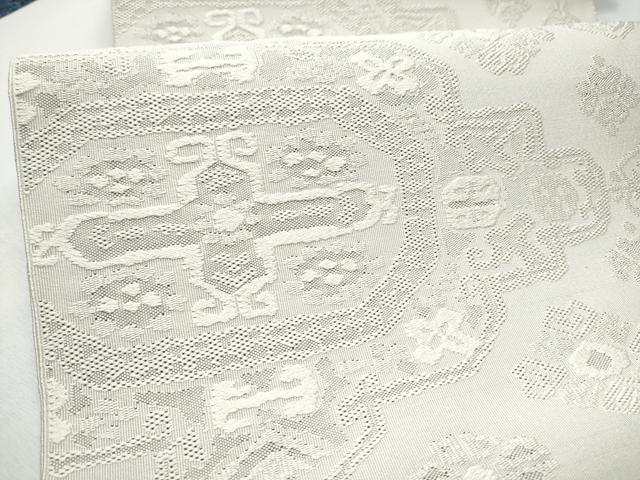 平和屋着物●八寸名古屋帯 手織綴れ 吉祥花文 薄梅鼠色 正絹 逸品 CABC5349hy