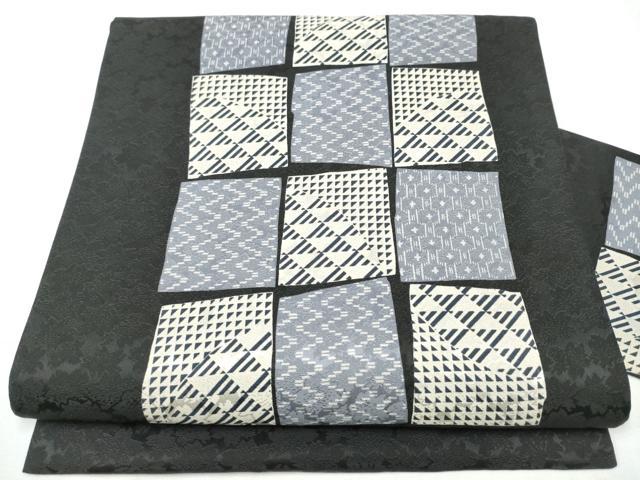 平和屋着物●九寸名古屋帯 色紙吉祥文 黒地 正絹 逸品 CABC5357hy
