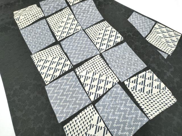 平和屋着物●九寸名古屋帯 色紙吉祥文 黒地 正絹 逸品 CABC5357hy