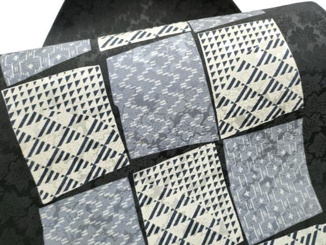 平和屋着物●九寸名古屋帯 色紙吉祥文 黒地 正絹 逸品 CABC5357hy