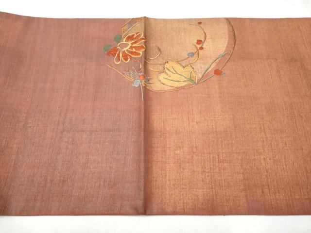 平和屋着物●太鼓柄袋帯 紬地 総刺繍 枝花文 金彩 正絹 逸品 CABC5381hy