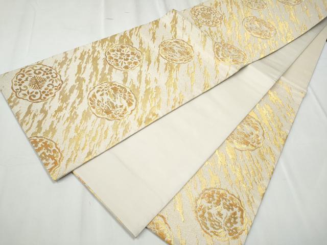 平和屋着物●六通柄袋帯 花鳥丸文 金糸 正絹 逸品 CABC5383hy
