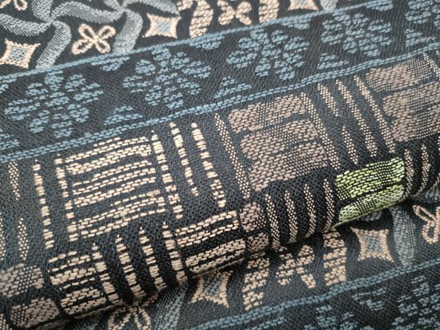 平和屋着物●六通柄袋帯 幾何学文様 黒地 正絹 逸品 CABC5417hy