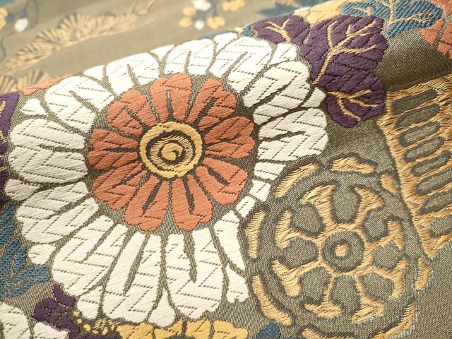 平和屋着物●ファッションデザイナー 花井幸子 六通柄袋帯 唐織 草花文 金糸 やまと誂製 正絹 逸品 CABC5418hy