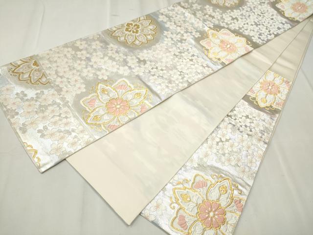 平和屋着物●六通柄袋帯 唐織 舞桜文 金銀糸 正絹 逸品 CABC5421hy