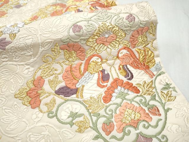 平和屋着物●西陣 小森織物謹製 六通柄袋帯 唐織 向かい鳥花文 金銀糸 正絹 逸品 CABC5458hy