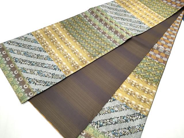 平和屋着物●両面 全通柄袋帯 横段花文 金糸 正絹 逸品 CABC5464hy