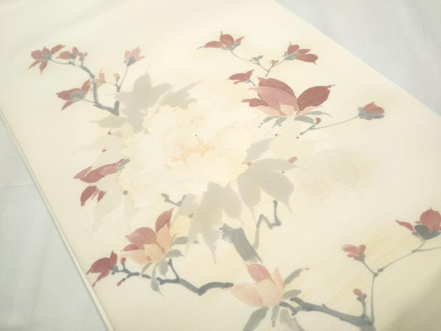 平和屋着物●塩瀬 太鼓柄袋帯 手描き 枝花文 金彩 正絹 逸品 CABC5508hy