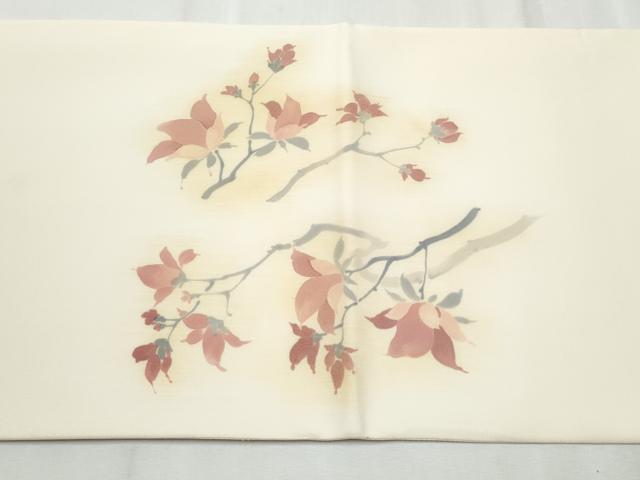 平和屋着物●塩瀬 太鼓柄袋帯 手描き 枝花文 金彩 正絹 逸品 CABC5508hy