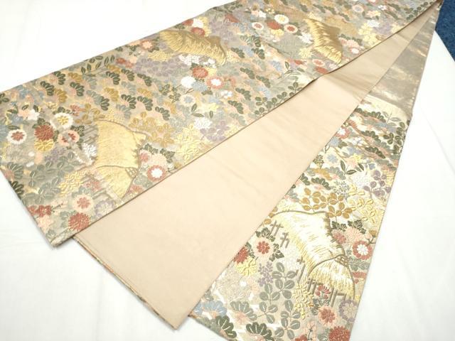平和屋着物●六通柄袋帯 唐織 松に秋草葛屋文様 金糸 正絹 逸品 CABC5520hy