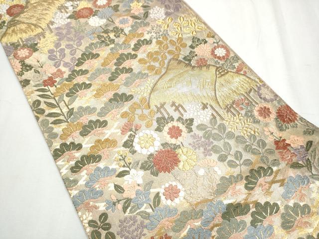 平和屋着物●六通柄袋帯 唐織 松に秋草葛屋文様 金糸 正絹 逸品 CABC5520hy