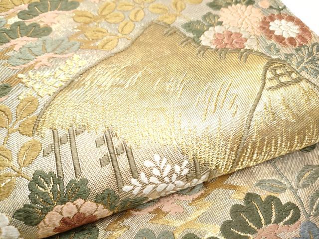 平和屋着物●六通柄袋帯 唐織 松に秋草葛屋文様 金糸 正絹 逸品 CABC5520hy