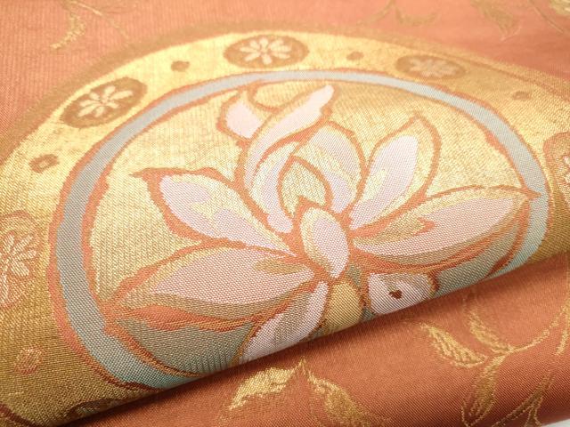 平和屋着物●洛風林 工芸帯地 六通柄袋帯 絵皿花文 金糸 正絹 逸品 CABC5542hy