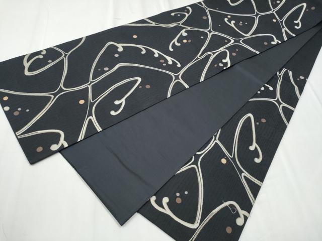 平和屋着物●六通柄袋帯 抽象丸文 黒地 正絹 逸品 CABC5595hy