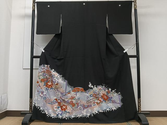 平和屋着物■豪華黒留袖 御所車花文 暈し染め 金彩 正絹 逸品 CABC5650xi