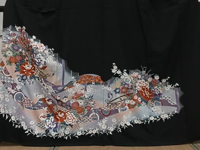 平和屋着物■豪華黒留袖 御所車花文 暈し染め 金彩 正絹 逸品 CABC5650xi