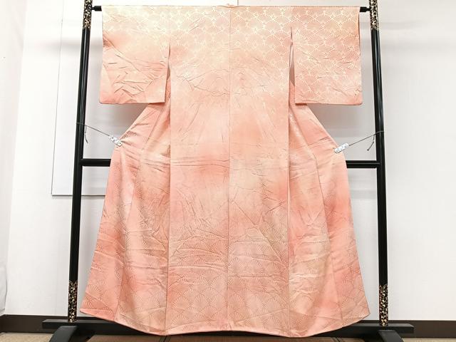 平和屋着物■上質な小紋 花青海波地紋 暈し染め 正絹 逸品 CABC5671xi