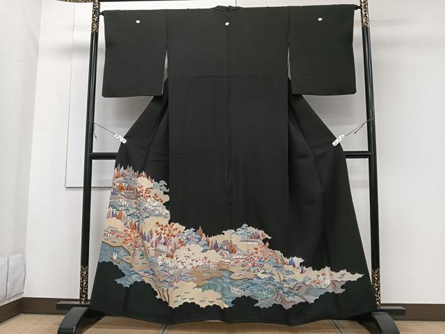 平和屋着物■豪華黒留袖 風景花文 正絹 逸品 CABC5687xi