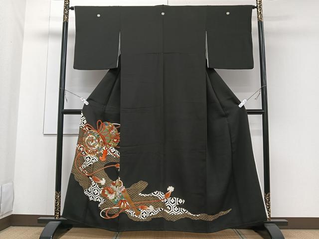 平和屋着物■豪華黒留袖 駒刺繍 鳳凰花鼓文 金彩 正絹 逸品 CABC5688xi