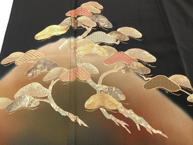 平和屋着物■豪華黒留袖 作家物 駒刺繍 枝松文 金彩 正絹 逸品 CABC5697xi