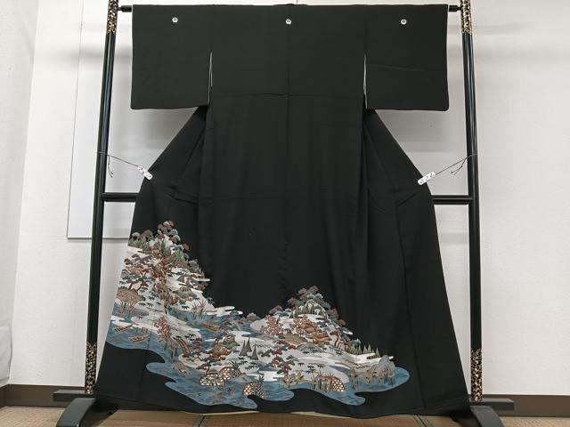平和屋着物■豪華黒留袖 風景花文 金彩 正絹 逸品 CABC5726xi