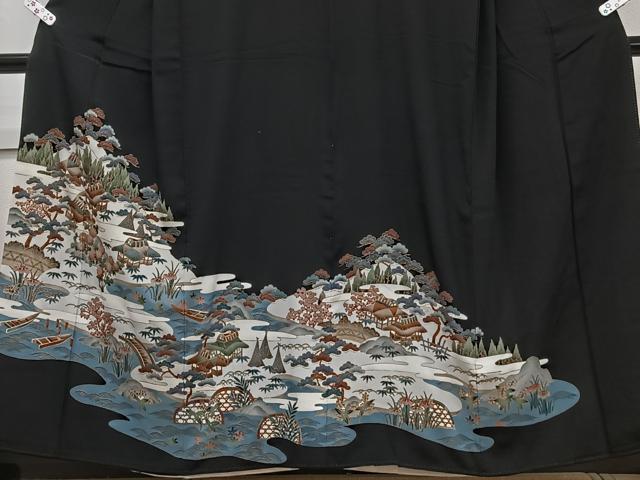 平和屋着物■豪華黒留袖 風景花文 金彩 正絹 逸品 CABC5726xi