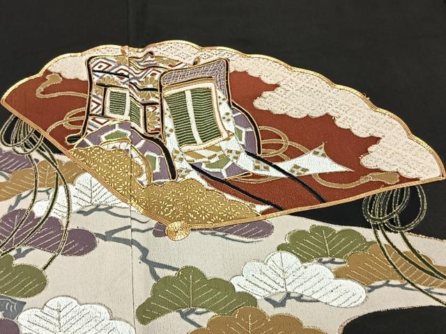平和屋着物■豪華黒留袖 駒刺繍 流水枝松文 金彩 正絹 逸品 CABC5821xi