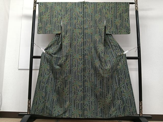 平和屋着物■上質な紬 笹竹文 黒地 正絹 逸品 CABC5862xi