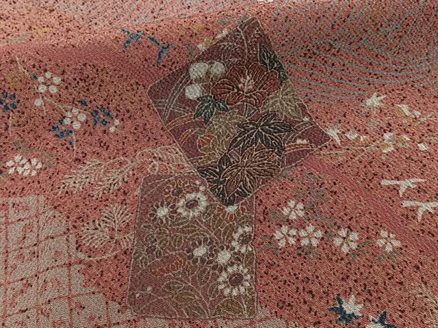 平和屋着物●上質な小紋　型染め　薔薇　鬼しぼ縮緬　正絹　逸品　未使用　CABC8007gh 平和屋着物▽上質な小紋 単衣 型染め 風景花文 鬼しぼ縮緬 やまと誂製