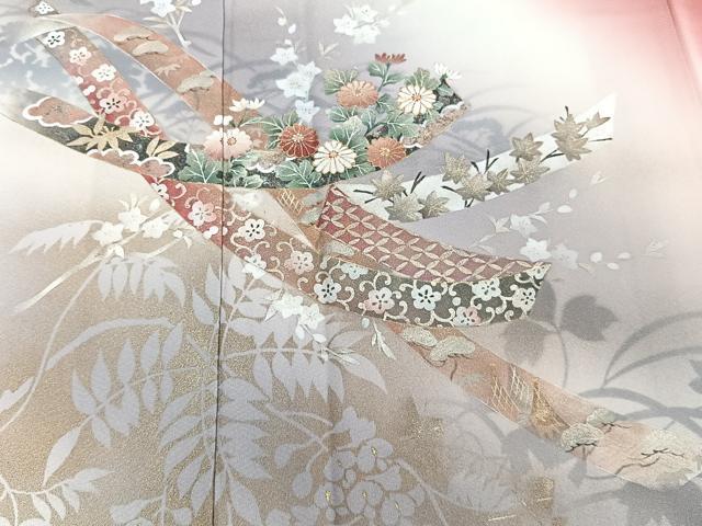 平和屋着物■訪問着 熨斗花文 暈し染め 金彩 正絹 逸品 CABC5921xi