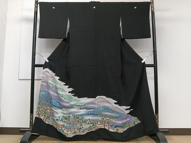平和屋着物■豪華黒留袖 風景文 正絹 逸品 CABC5928xi