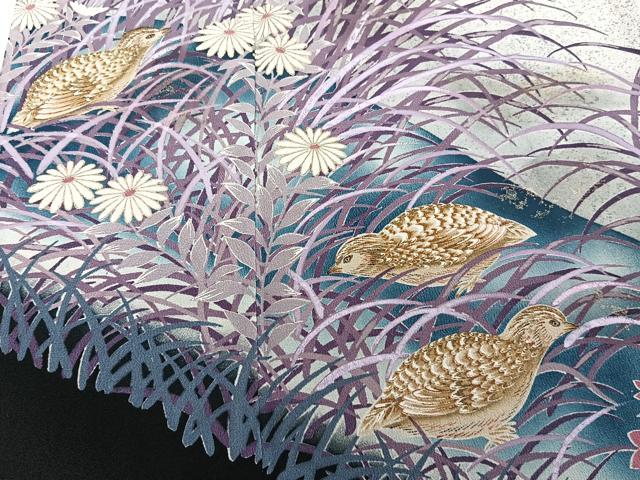 平和屋着物■豪華黒留袖 花鳥文 暈し染め 金彩 正絹 逸品 CABC5935xi