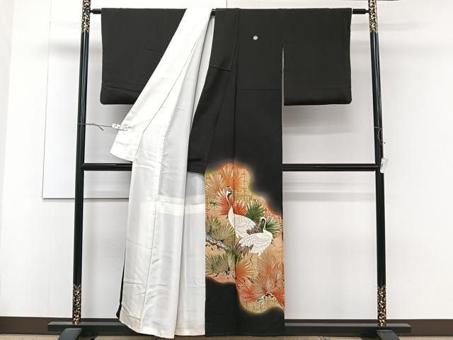 平和屋着物■豪華黒留袖 駒刺繍 枝松 鶴 金彩 正絹 逸品 CABC5984xi