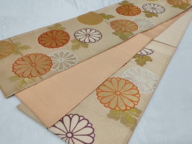 平和屋着物◎六通柄袋帯 唐織 菊 金糸 正絹 逸品 CABC6014vf