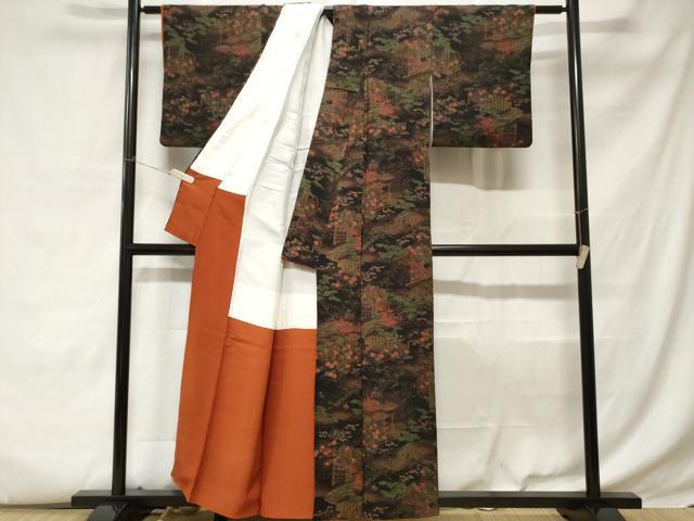 平和屋着物■上質な小紋 風景文 暈し染め 金彩 鬼しぼ縮緬 正絹 逸品 CABC6146ev