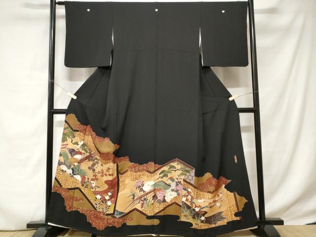 平和屋着物■豪華黒留袖 作家物 屏風尾長鳥草花文 金彩 正絹 逸品 CABC6211ev