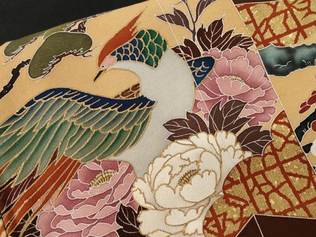 平和屋着物■豪華黒留袖 作家物 屏風尾長鳥草花文 金彩 正絹 逸品 CABC6211ev