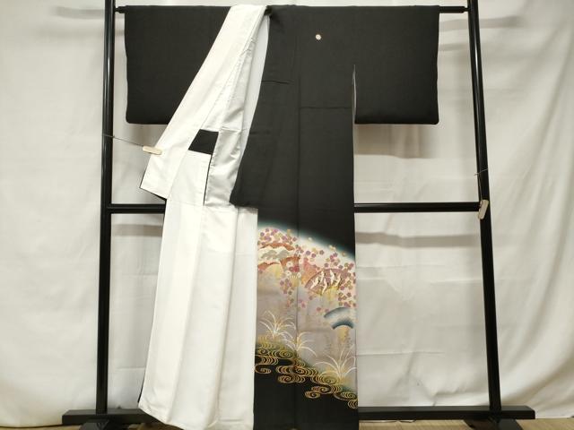 平和屋着物■豪華黒留袖 作家物 流水扇面飛鶴花文 暈し染め 金彩 正絹 逸品 CABC6232ev