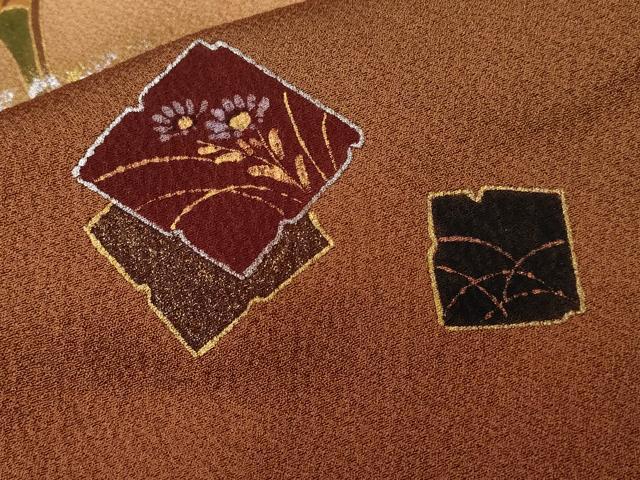 平和屋着物■訪問着 松原清久 芝草色紙重ね花文 暈し染め 金銀彩 正絹 逸品 CABC6368ev