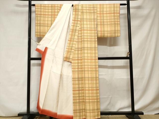 平和屋着物■上質な小紋 格子柄 正絹 逸品 CABC6396ev