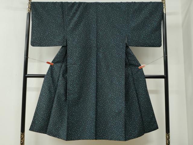 平和屋着物●男性 小紋 胴抜き仕立て 霰文 黒地 洗える着物 CABC6414yc