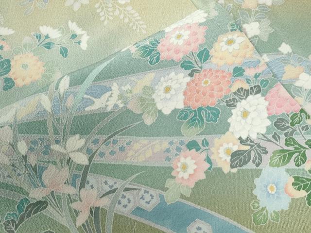 平和屋着物●訪問着 友禅 束ね熨斗草花文 暈し染め 正絹 逸品 CABC6420yc